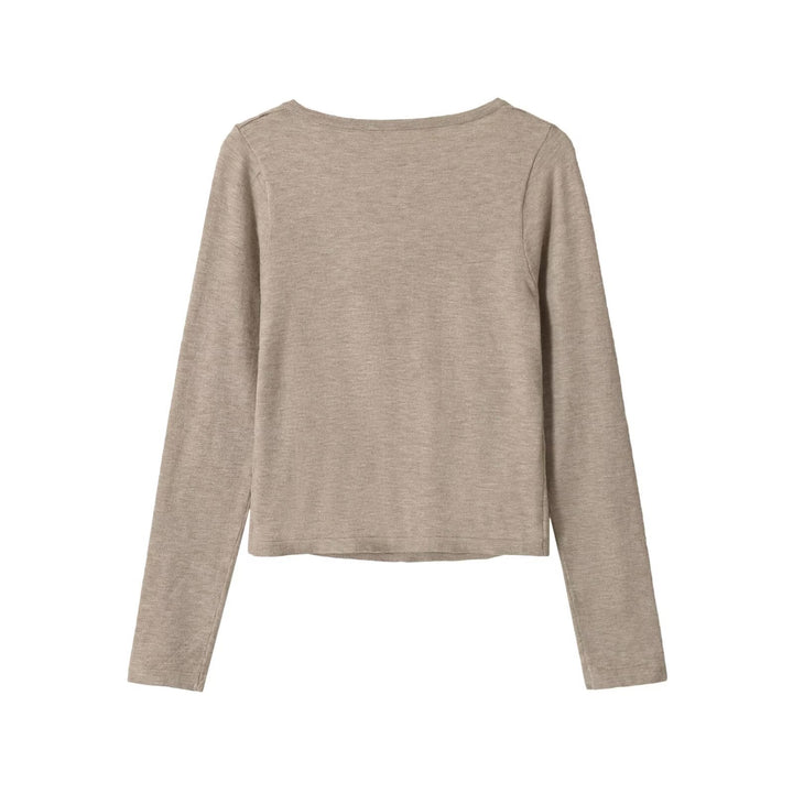 Women's short cardigan made of fine knit with V-neck, button placket, and lace insert Mune Fashion