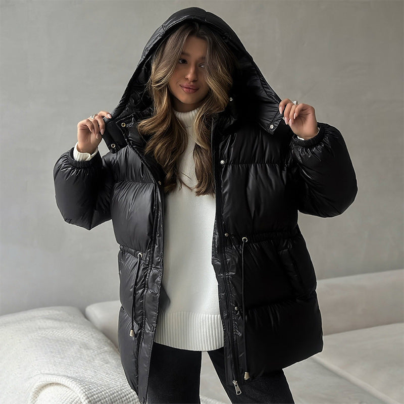 Women Longer padded parka with hood, drawstring waist and oversized silhouette Mune Fashion