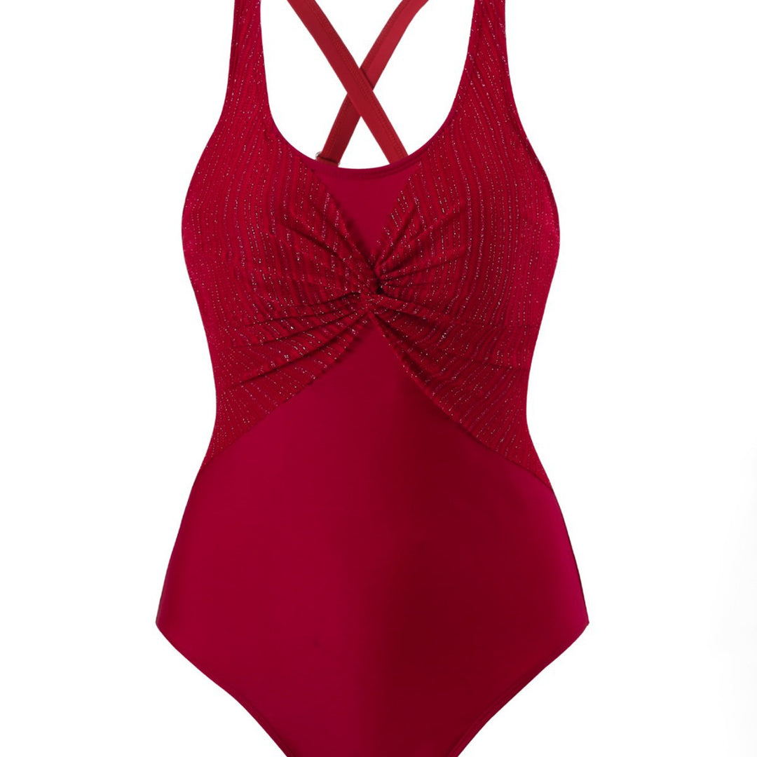 Women's one-piece swimsuit with fashionable wrap design and creative cross back Mune Fashion