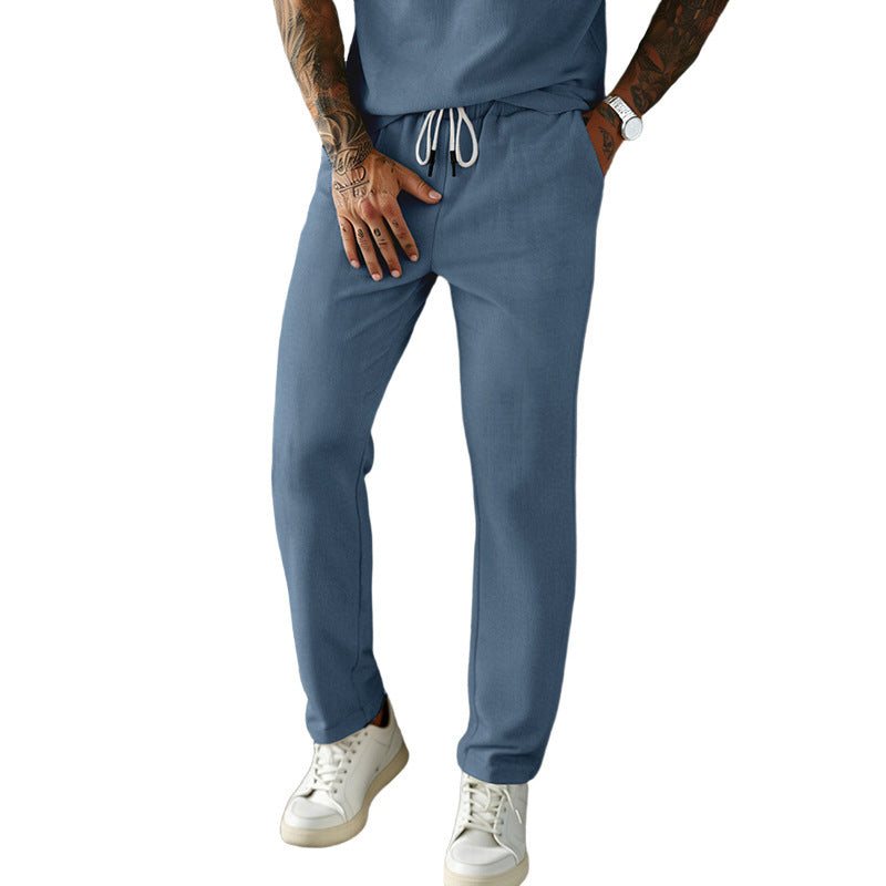Men's narrow-cut comfort pants with elastic waistband, drawstring, and fine ribbed structure Mune Fashion