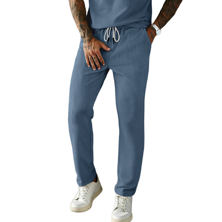 Men's narrow-cut comfort pants with elastic waistband, drawstring, and fine ribbed structure Mune Fashion