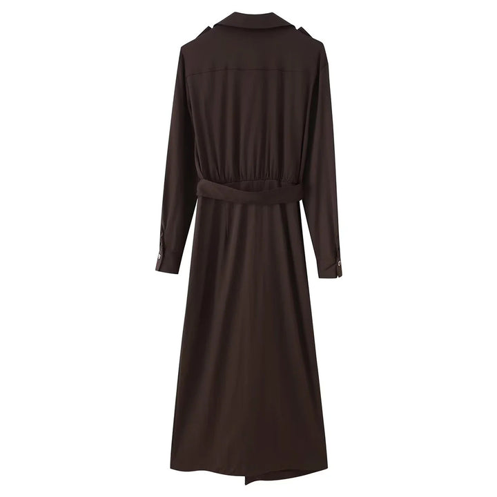 Women's long-sleeved shirt dress with waist belt and feminine A-line silhouette Mune Fashion