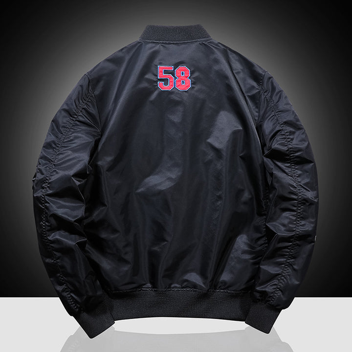 Men's bomber jacket in vintage motorsport look with sleeve utility pocket and patch applications Mune Fashion