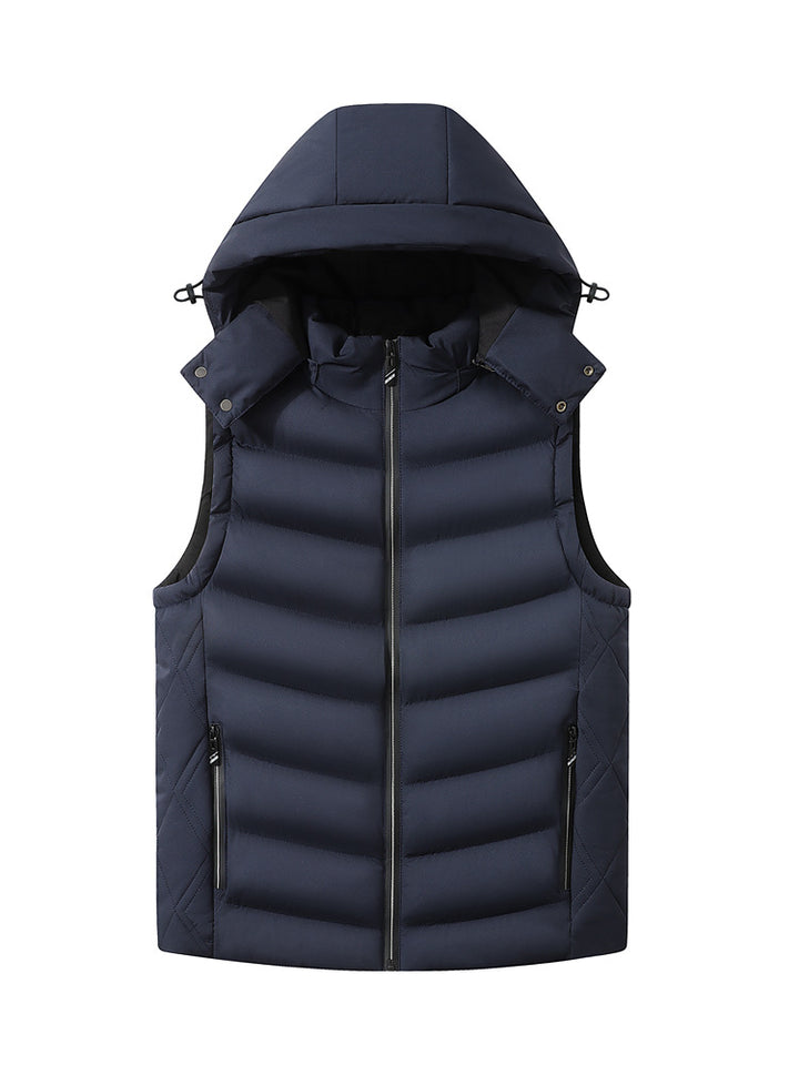 Men's quilted vest with removable hood, thermal lining, and water-repellent shell Mune Fashion