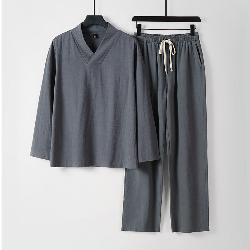 Unisex Zen-inspired Lightweight Loungewear Set with V-Neck Shirt and Elastic Drawstring Pants Mune Fashion