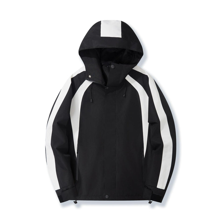 Women Lightweight Hooded Rain Jacket with Contrast Stripes and Mesh Lining Mune Fashion