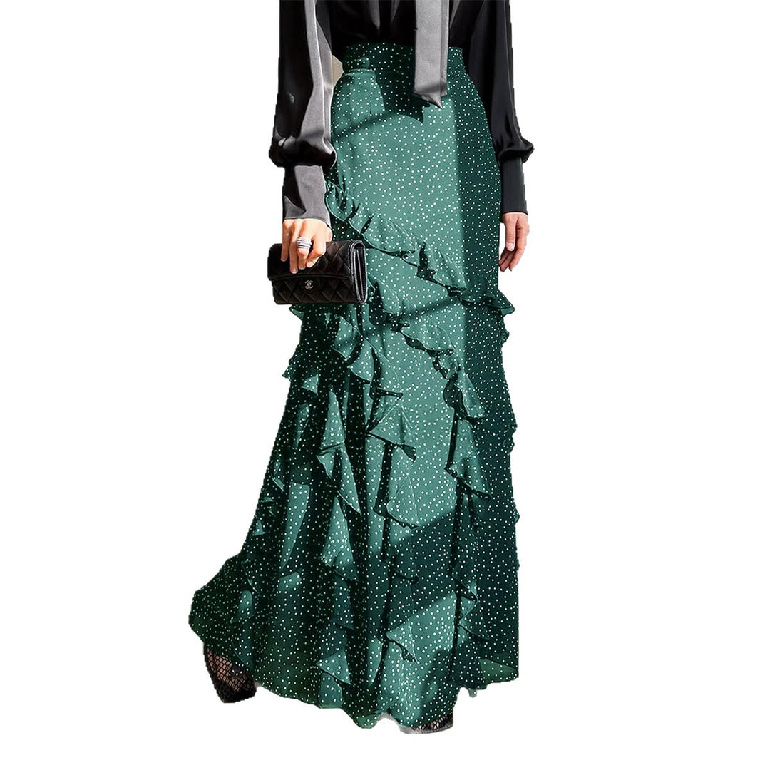 Women's maxi skirt with high waistband, asymmetrical ruffles, and flowing chiffon look Mune Fashion