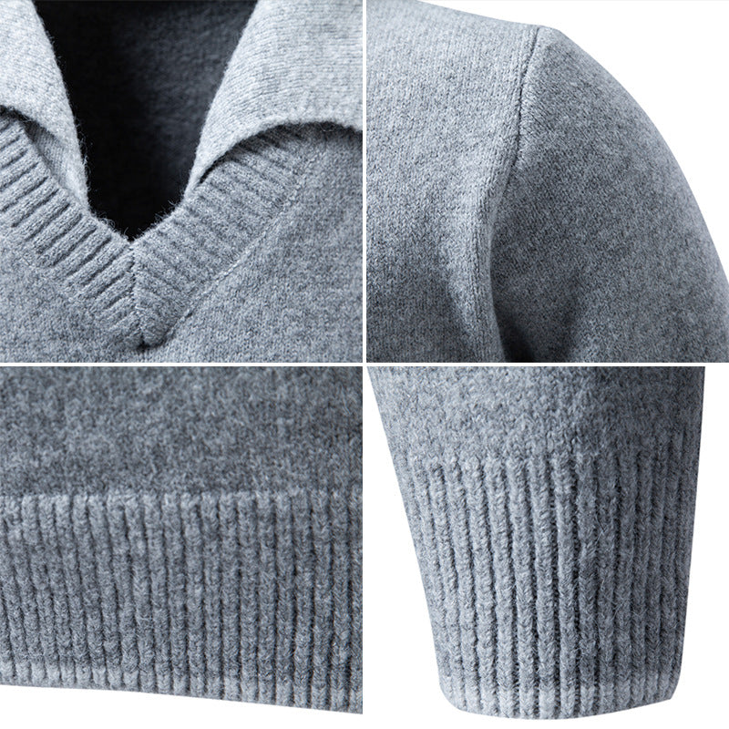 Men's fine knit sweater with shirt collar and V-neck Mune Fashion
