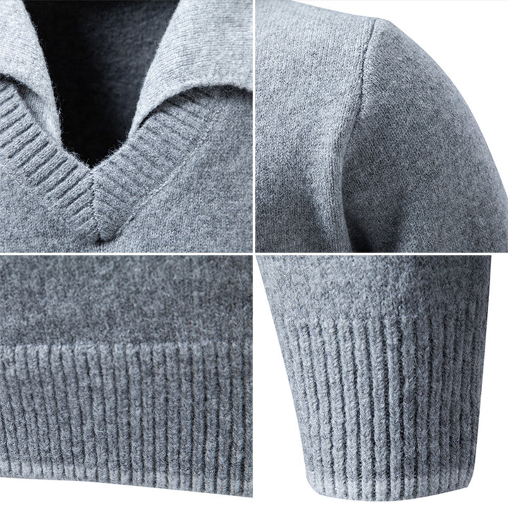 Men's fine knit sweater with shirt collar and V-neck Mune Fashion