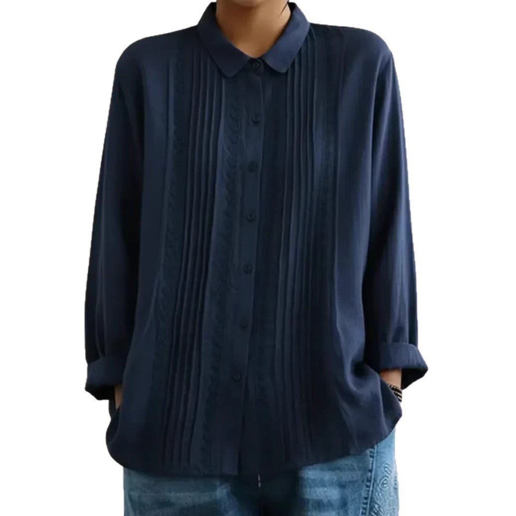 Ladies Elegant Blouse with Fine Pleats and Lace Trim