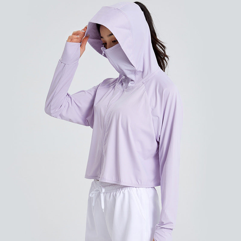 Women's Lightweight Sporty UV Protection Hoodie with Short Cropped Cut, Raglan Sleeves & Thumb Holes Mune Fashion