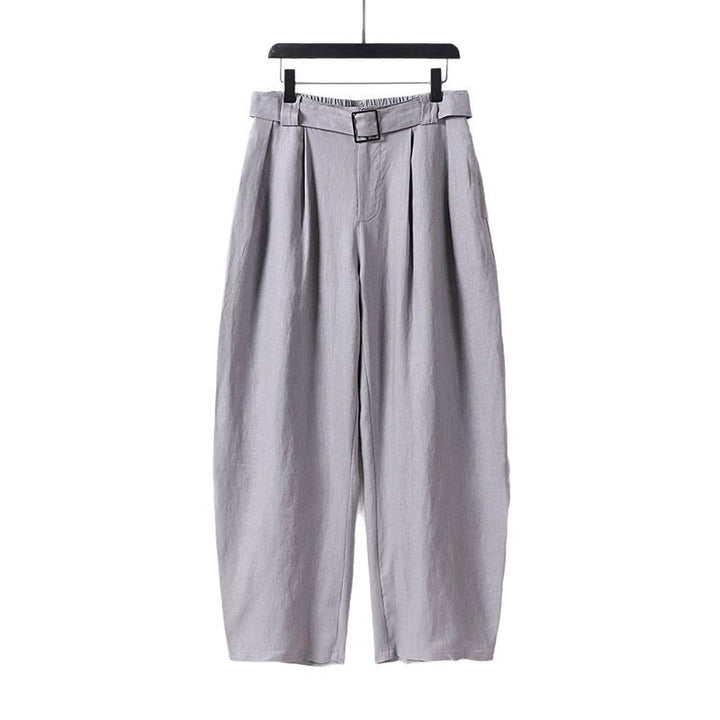 Women High-waisted wide linen blend pants with pleats and fabric belt Mune Fashion