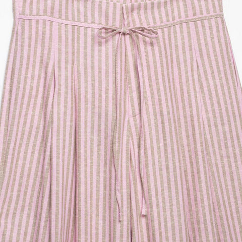 Women’s wide linen pants with striped pattern and drawstring Mune Fashion