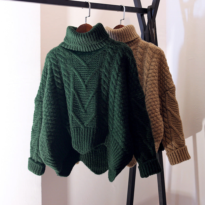 Women's Structured Cropped Cable Knit Chunky Sweater with High Turtleneck Mune Fashion