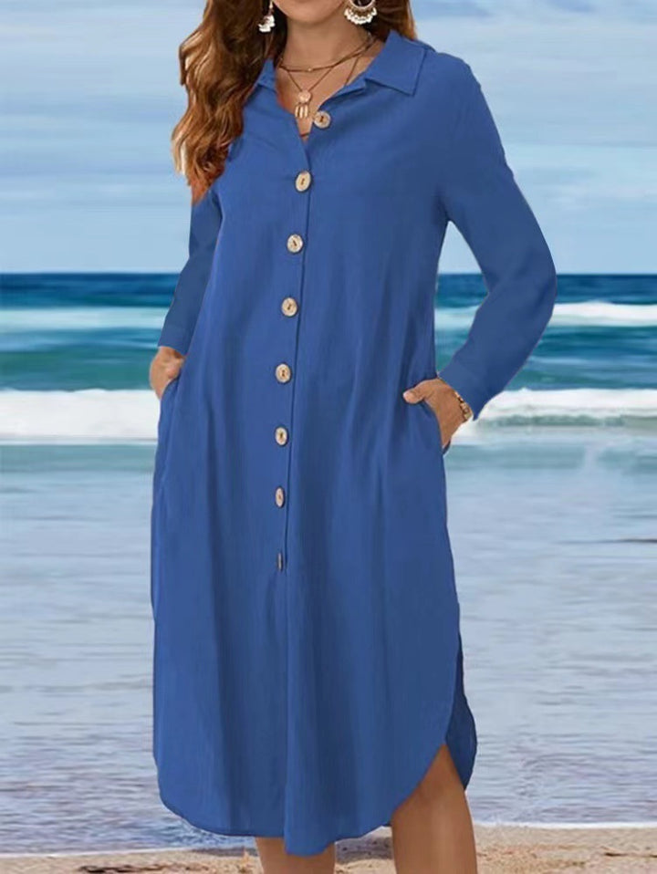 Women's shirt dress with button placket and side slits Drune