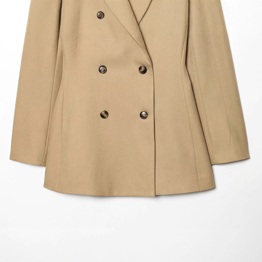 Women's double-breasted wool blend coat with lapel collar, fitted cut and elegant midi length Mune Fashion