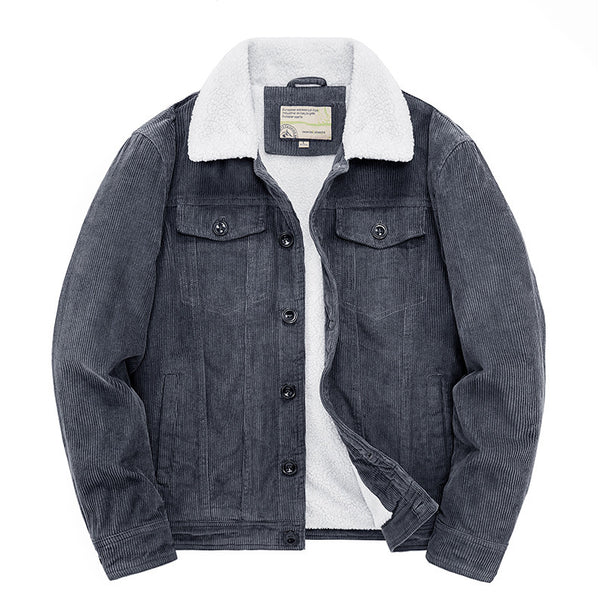 Men's cord worker jacket with continuous teddy lining, shirt collar, and chest pocket Mune Fashion