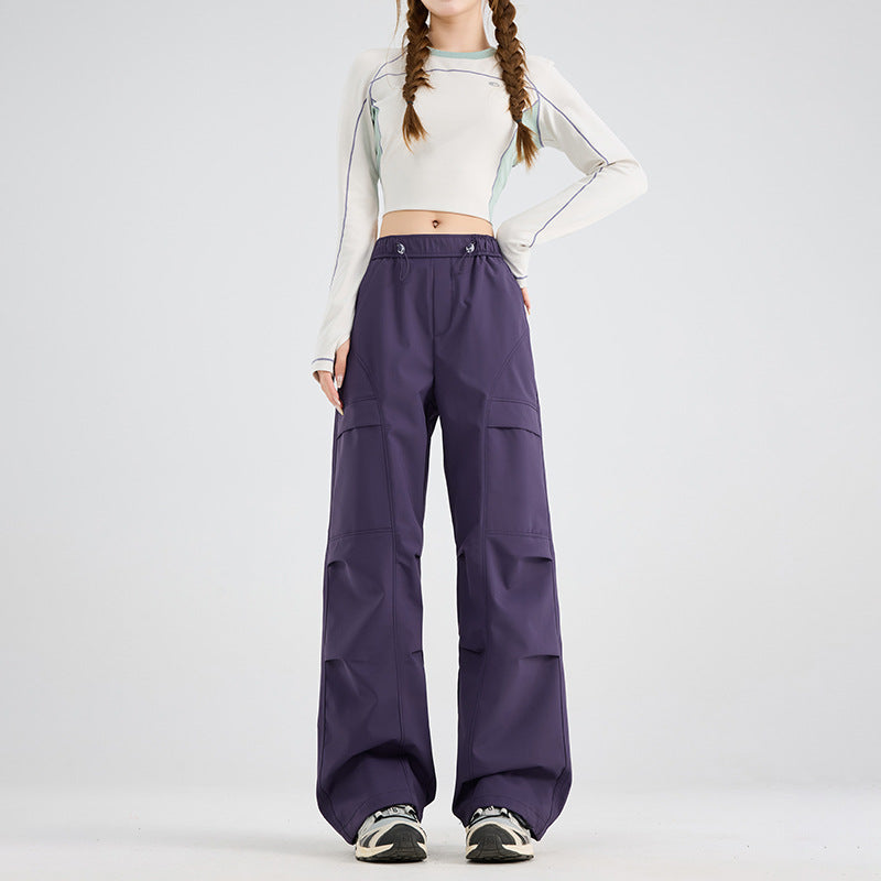 Women's Wide Cargo Pants with Elastic Waistband, Drawstring and Utility Pockets Mune Fashion