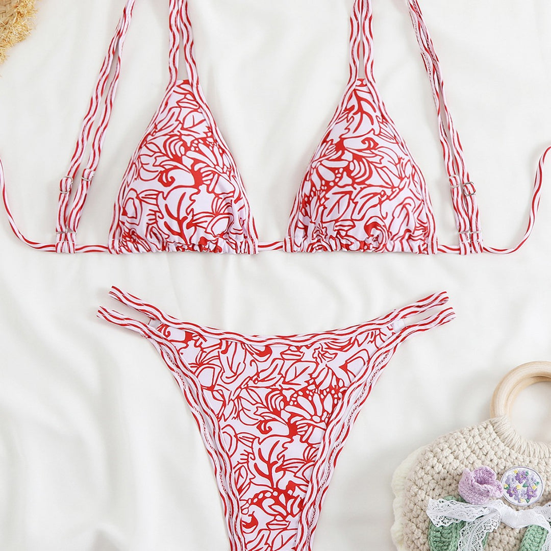 Women's Triangle Bikini Set with Adjustable Straps and Floral Pattern Mune Fashion