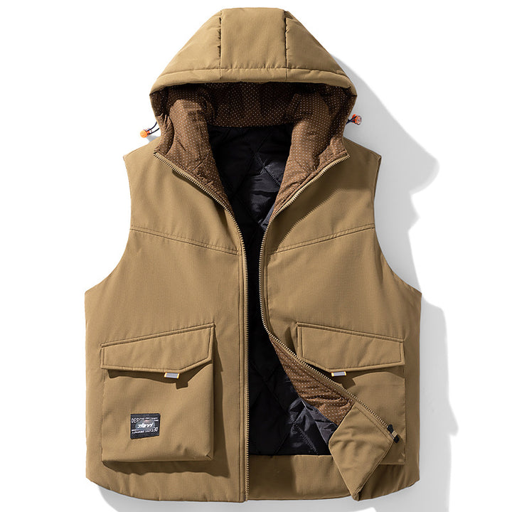 Men's Insulated Hooded Utility Vest with Multifunctional Pockets and Windproof Outer Layer Mune Fashion