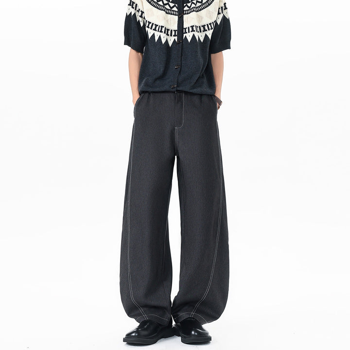 Men's Asymmetrical Two-Layer Jeans Pants with a Shorts and a Wide-Leg Side Mune Fashion
