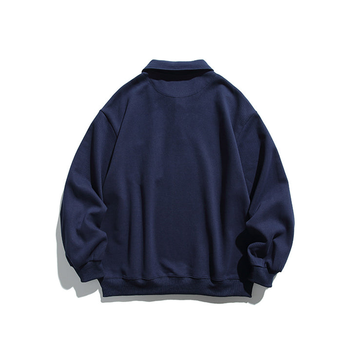 Unisex Oversize Polo Shirt Sweatshirt with Chest Pocket and Ribbed Hem Mune Fashion
