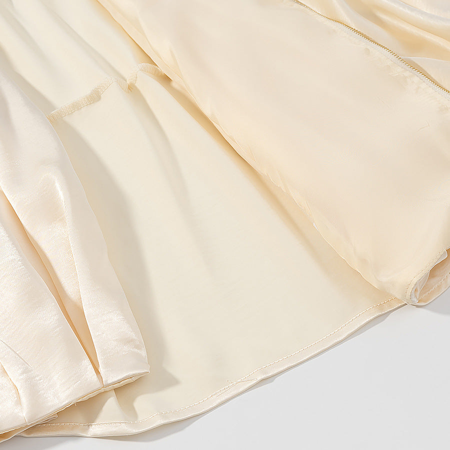 Women's satin cape blouse with zipper, balloon sleeves and gathered hem Mune Fashion