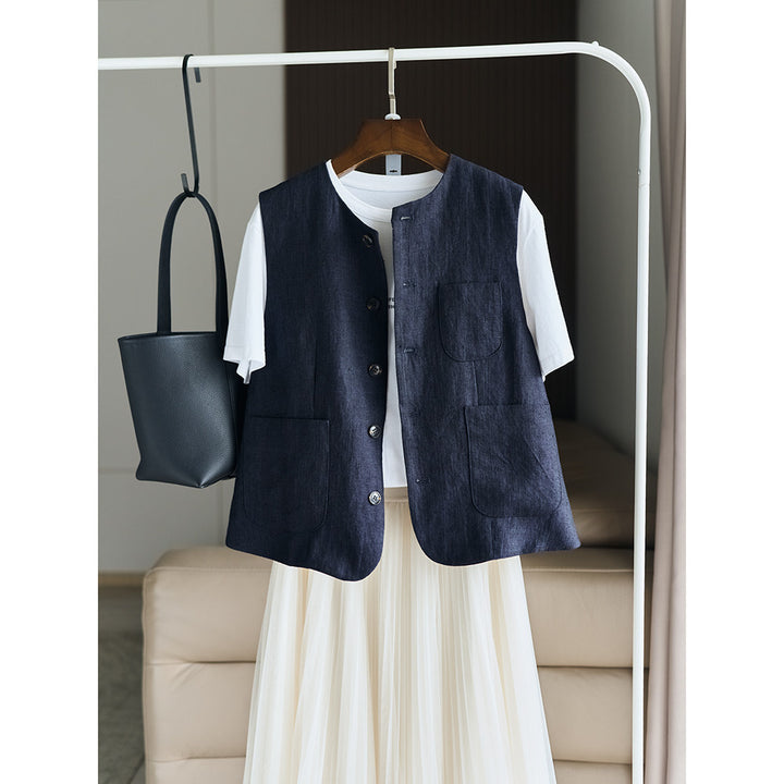 Ladies Elegant Linen Vest Drune