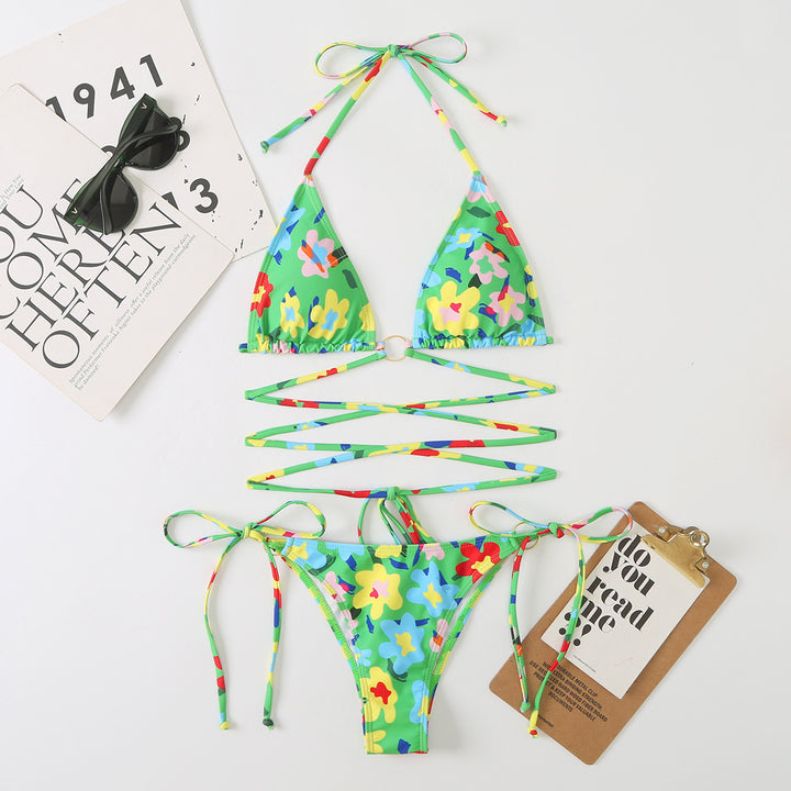 Women Triangle Bikini Set with adjustable straps and floral design Mune Fashion