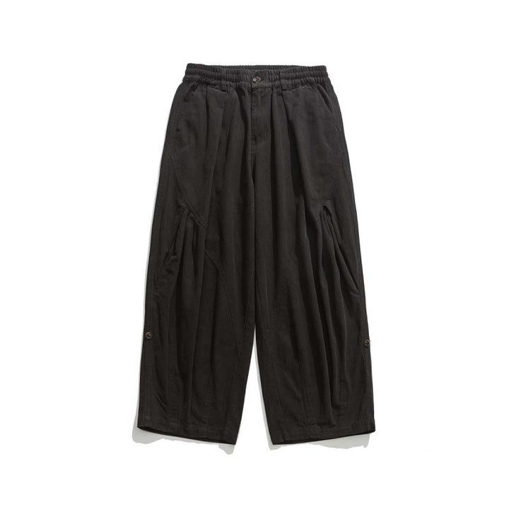 Men's Wide Cropped Canvas Pants in Utility Look with Elastic Waistband and Distinctive Pleats Mune Fashion