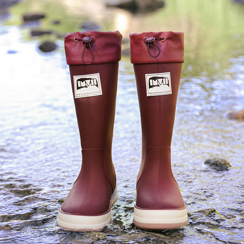 Women's knee-high waterproof rubber boots with adjustable cord closure Mune Fashion