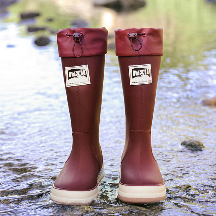 Women's knee-high waterproof rubber boots with adjustable cord closure Mune Fashion