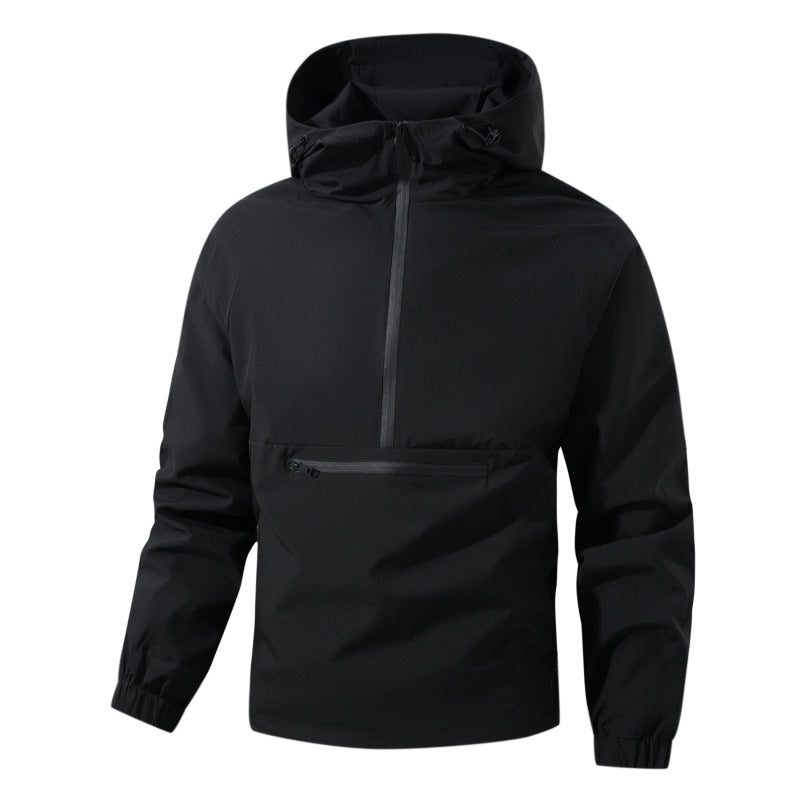 Men's softshell anorak with hood, half zipper, and waterproof front pocket Mune Fashion