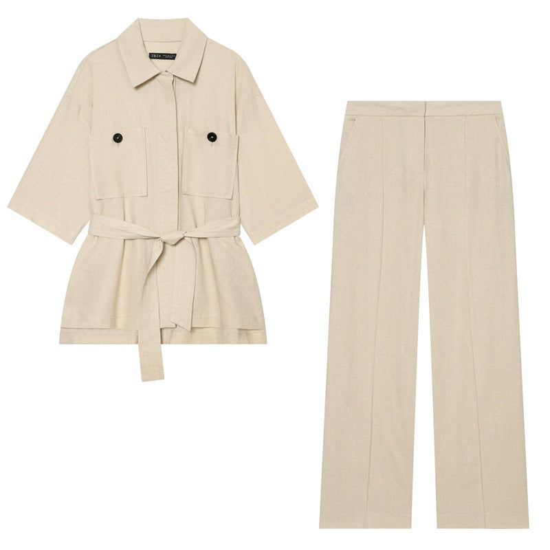 Women's Lightweight Linen Trousers with Wide Leg and Pleat Mune Fashion