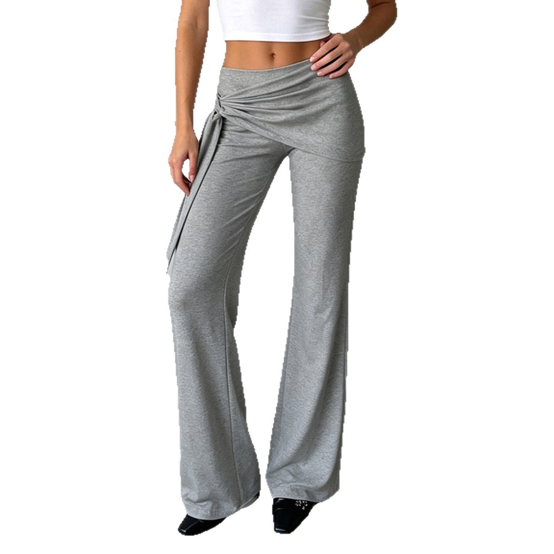 Women Flair Lounge Pants with Wrap Waistband, Ties and Wide Flare Mune Fashion