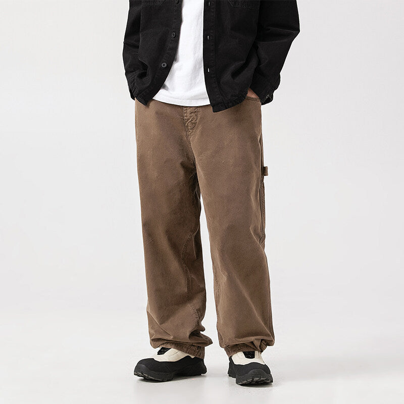 Men's Wide Utility Cargo Pants in Baggy Fit with Large Patch Pockets and Reinforced Knee Areas Mune Fashion