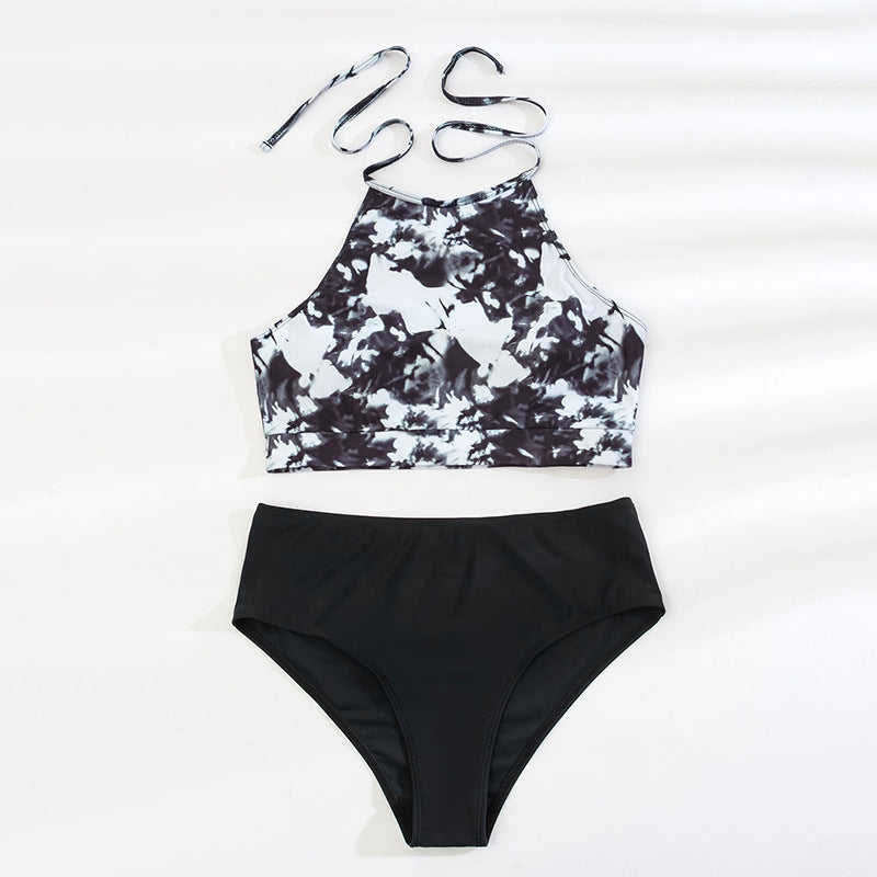 Women's Crop-Top Bikini with High Collar and Floral Patterns Mune Fashion