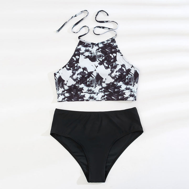 Women's Crop-Top Bikini with High Collar and Floral Patterns Mune Fashion