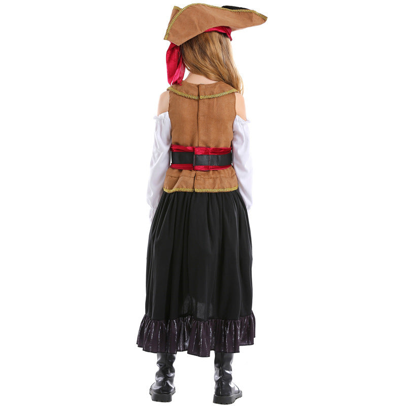 Girl Pirate Costume with Authentic Accessories and Swinging Skirt Mune Fashion