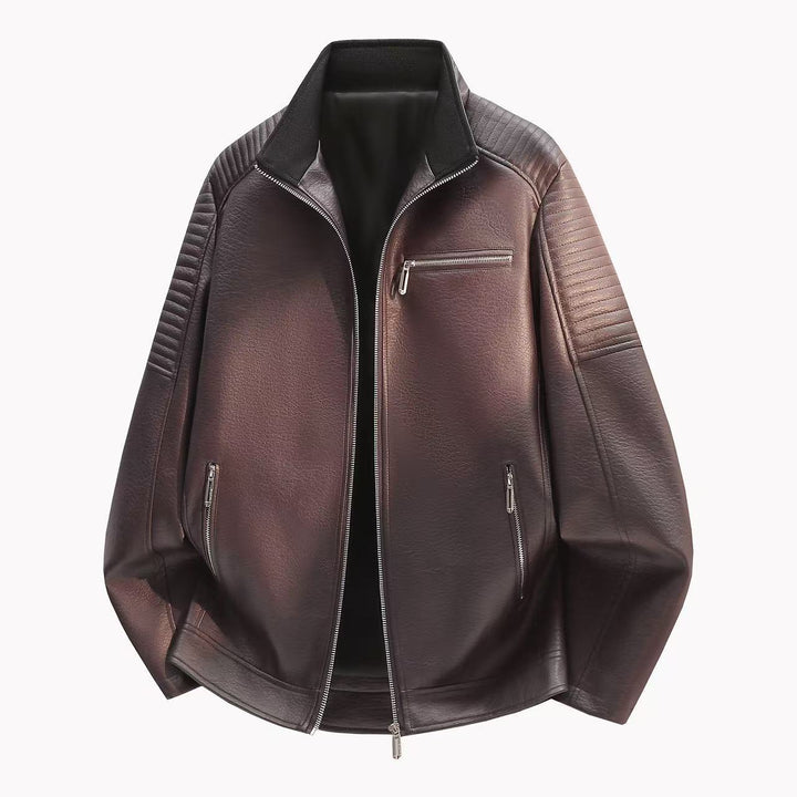 Men's Elegant Leather Jacket with Zippers Mune Fashion