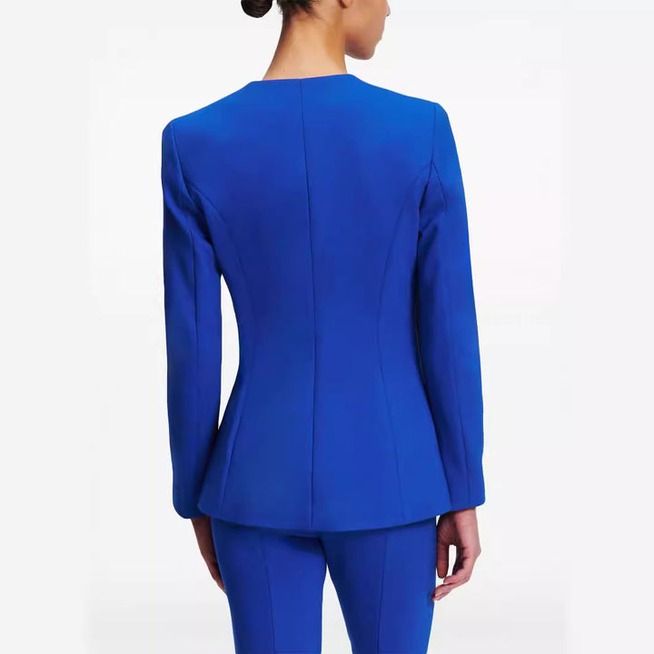 Women Cape Sleeve Tailored Blazer with Fitted Silhouette and Flared Pants with Leg Slit Mune Fashion