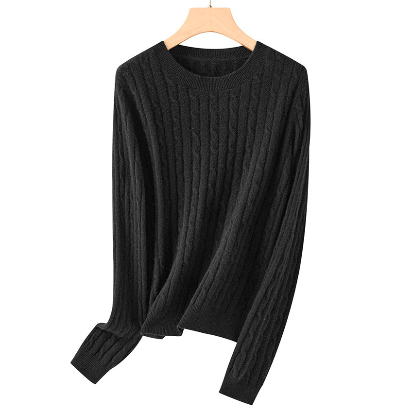 Women's soft braid knitted pullover made of fine knit with round neckline and ribbed cuffs Mune Fashion