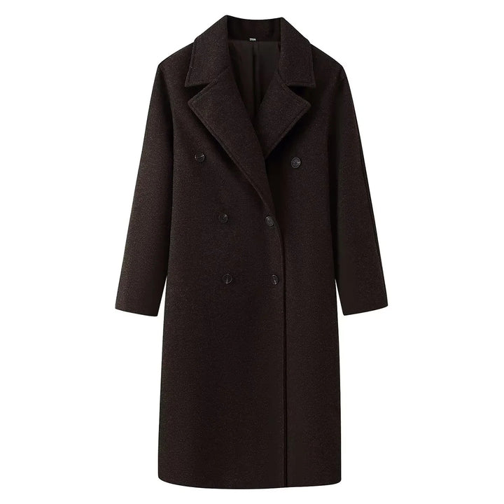 Women nan longer minimalist double-breasted wool blend coat with shawl collar and side patch pockets Mune Fashion