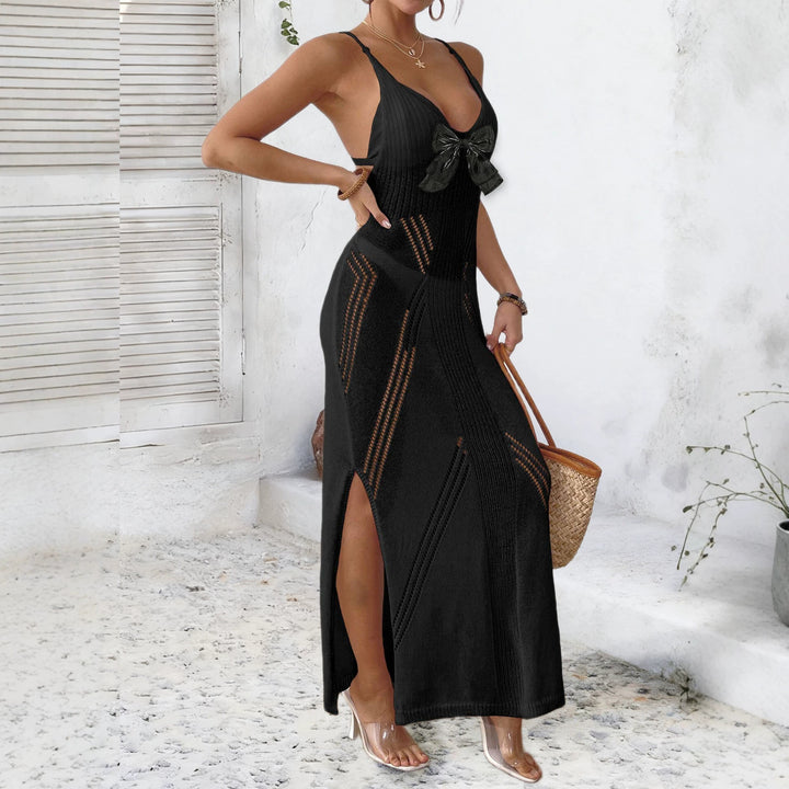 Women's Crochet Maxi Dress with Elegant Bow Applique Mune Fashion