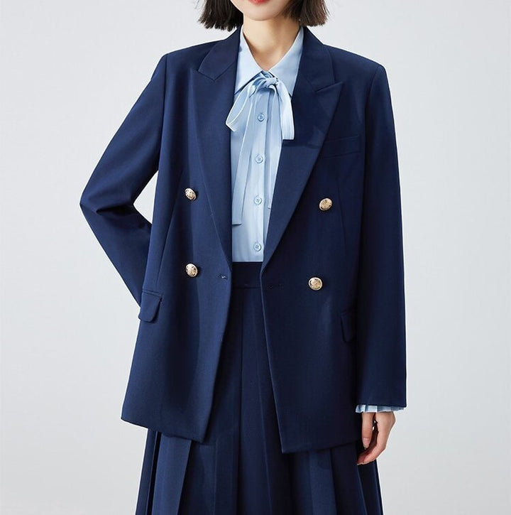 Women's Double-Breasted Blazer with Shiny Buttons Mune Fashion
