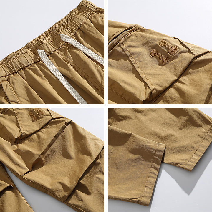 Men's loose-fitting cargo pants with elastic drawstring waist, cord drawstring, and large utility pockets Mune Fashion