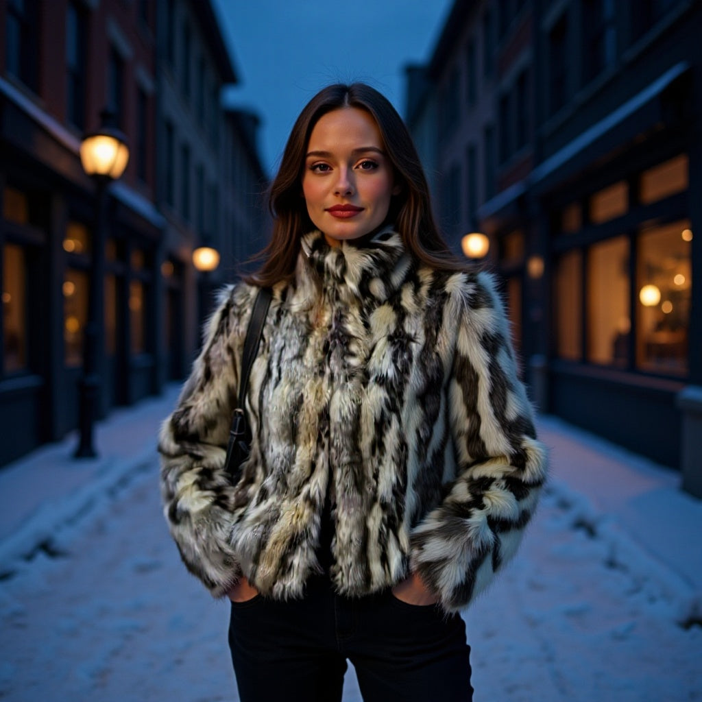 Women's Short Cut Faux Fur Bomber Jacket with Stand Collar and Tailored Fit Mune Fashion