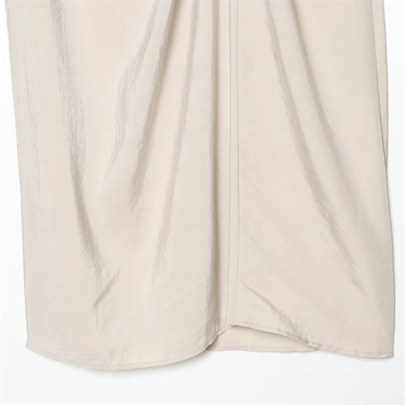 Women's Draped Midi Skirt with Gathering and Wrap Look Mune Fashion