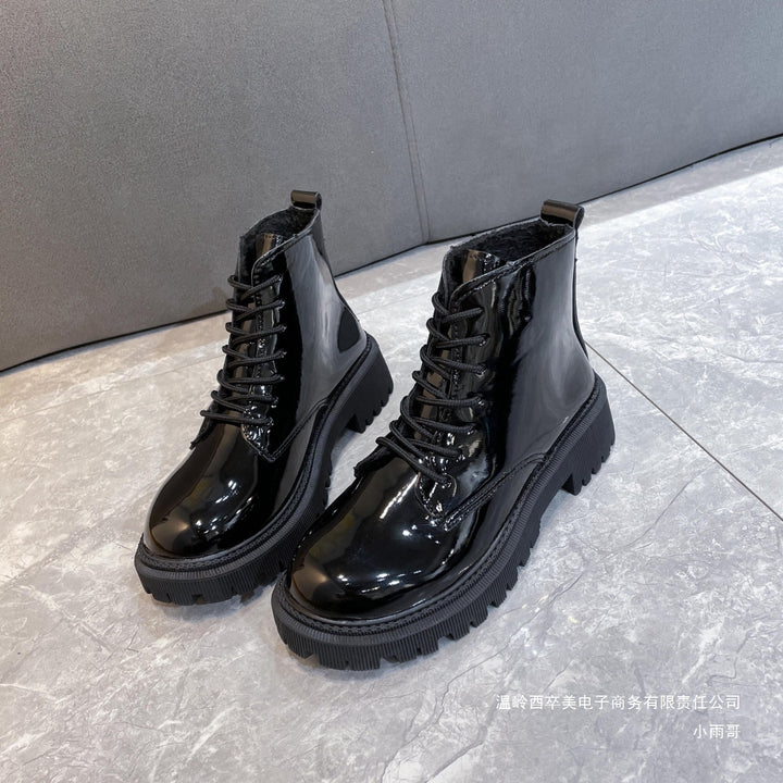 Women's lace-up biker ankle boots with textured platform sole Mune Fashion
