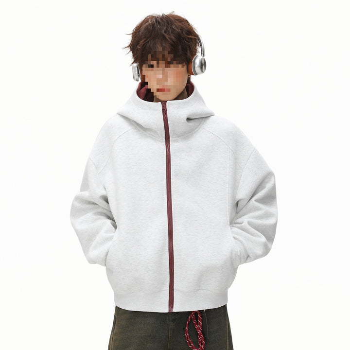 Men's Boxy Short Hooded Jacket with Contrasting Lining and Continuous Zipper Mune Fashion
